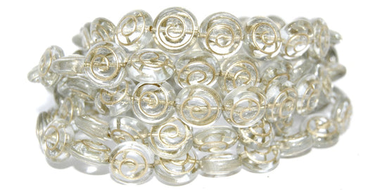 OUTLET 10 grams Round Flat Snail Pressed Glass Beads, Crystal Gold Lined (00030-54202), Glass, Czech Republic