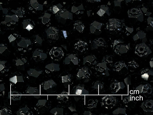 OUTLET 10 grams Faceted Cathedral Fire Polished Beads, 6 x 6 mm, Black (23980), Glass, Czech Republic