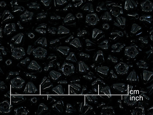 OUTLET 50 grams Bell Flower Beads, 4 x 6 mm, Black (23980), Glass, Czech Republic
