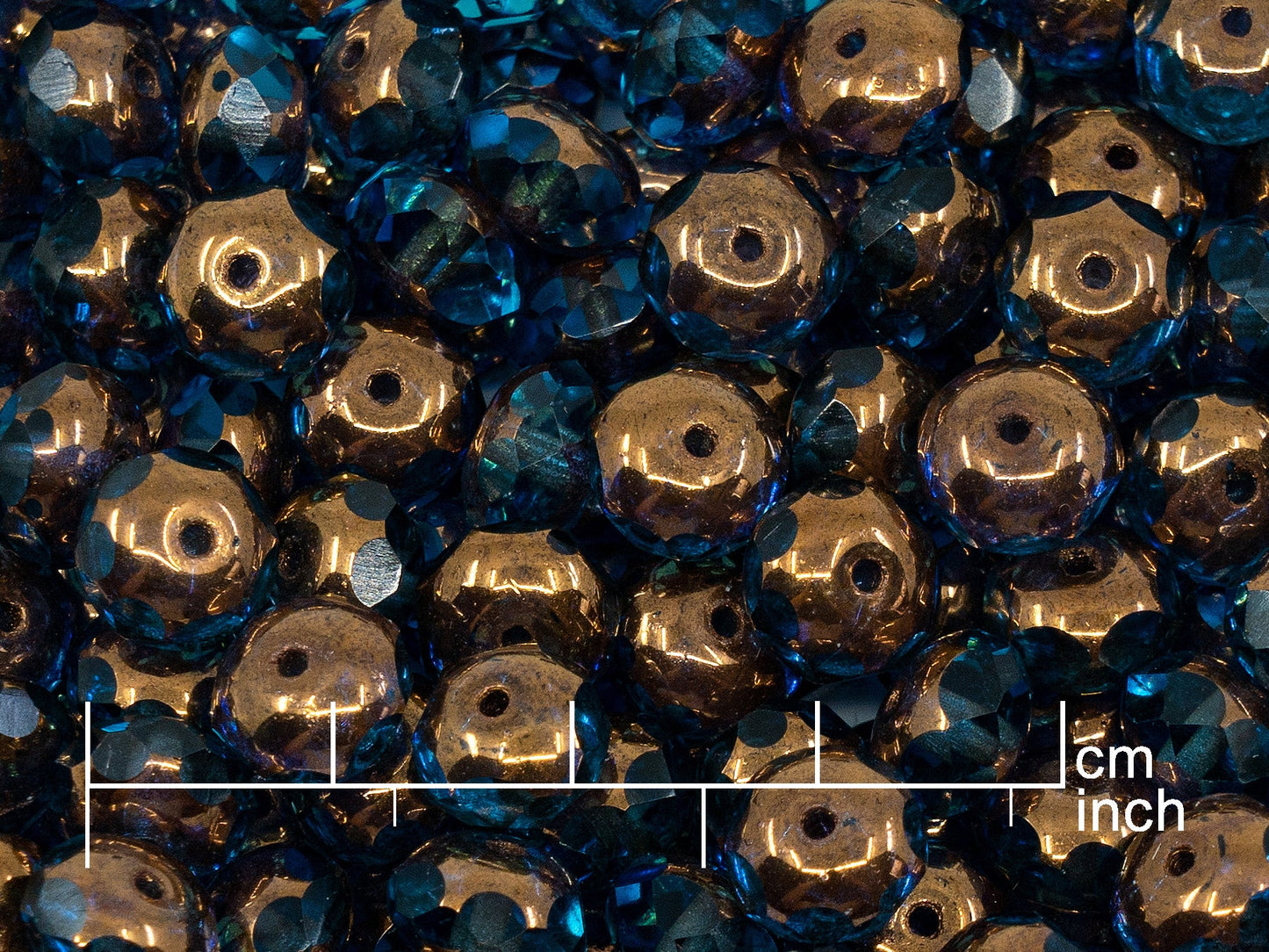 アウトレット 10グラム ファセットロンデル ファイアポリッシュビーズ、9 x 9 mm、透明アクアブロンズ（60020-14415）、ガラス、チェコ共和国