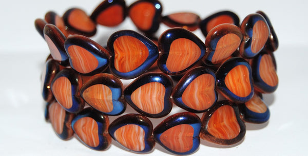 OUTLET 10 grams Table Cut Heart Beads, Orange Opal Azuro (ORANGE-OPAL-29900), Glass, Czech Republic