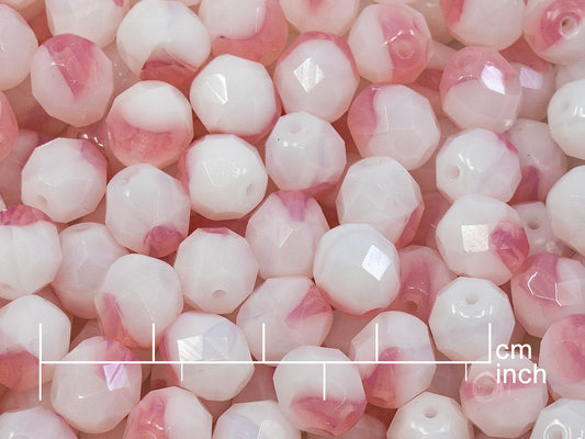 OUTLET 10 grams Faceted Round Fire Polished Beads, 8 x 8 mm, Opal Pink (71012), Glass, Czech Republic