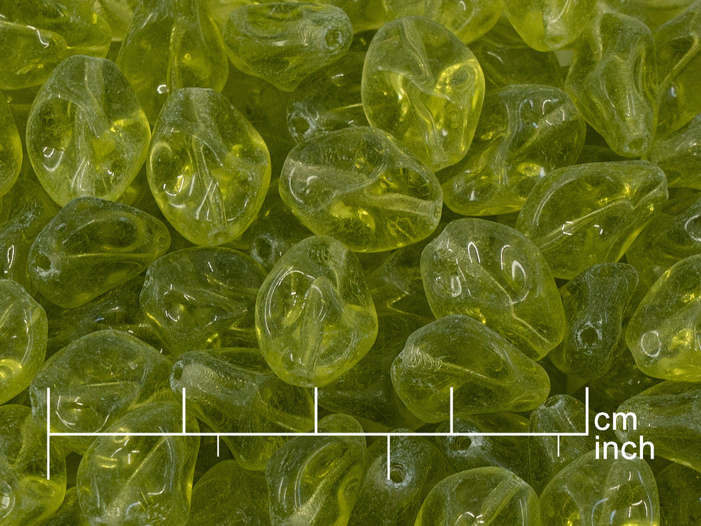 OUTLET 10 grams Pressed Beads, 12 x 9 mm, Transparent Green (50316), Glass, Czech Republic