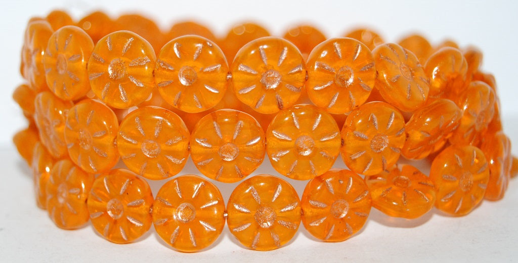 OUTLET 10 grams Flower Pressed Glass Beads, Orange Copper Lined (81260-54200), Glass, Czech Republic