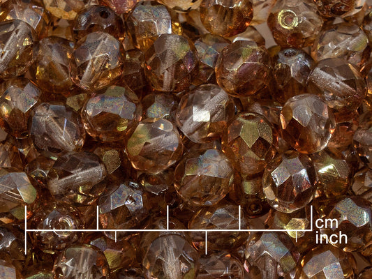 OUTLET 250g Fire Polished Round Faceted Beads, 8 mm, Crystal Combined Luster Red Yellow (151-19001-08x08-00030-91002)