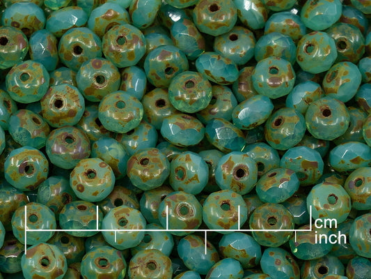 アウトレット 10グラム ロンデルファセットファセットファイアポリッシュビーズ、5 x 7 mm、オパールアクアトラバーチン（61100-86800）、ガラス、チェコ共和国