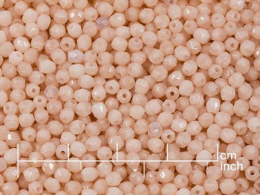 奥特莱斯 10 克多面圆形火抛光珠，3 x 3 毫米，蛋白石粉色 (71100)，玻璃，捷克共和国