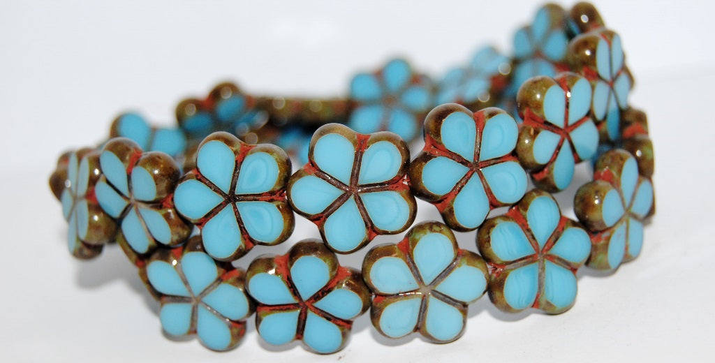 OUTLET 10 grams Table Cut Flower Beads, Turquoise Blue Travertin (63030-86800), Glass, Czech Republic