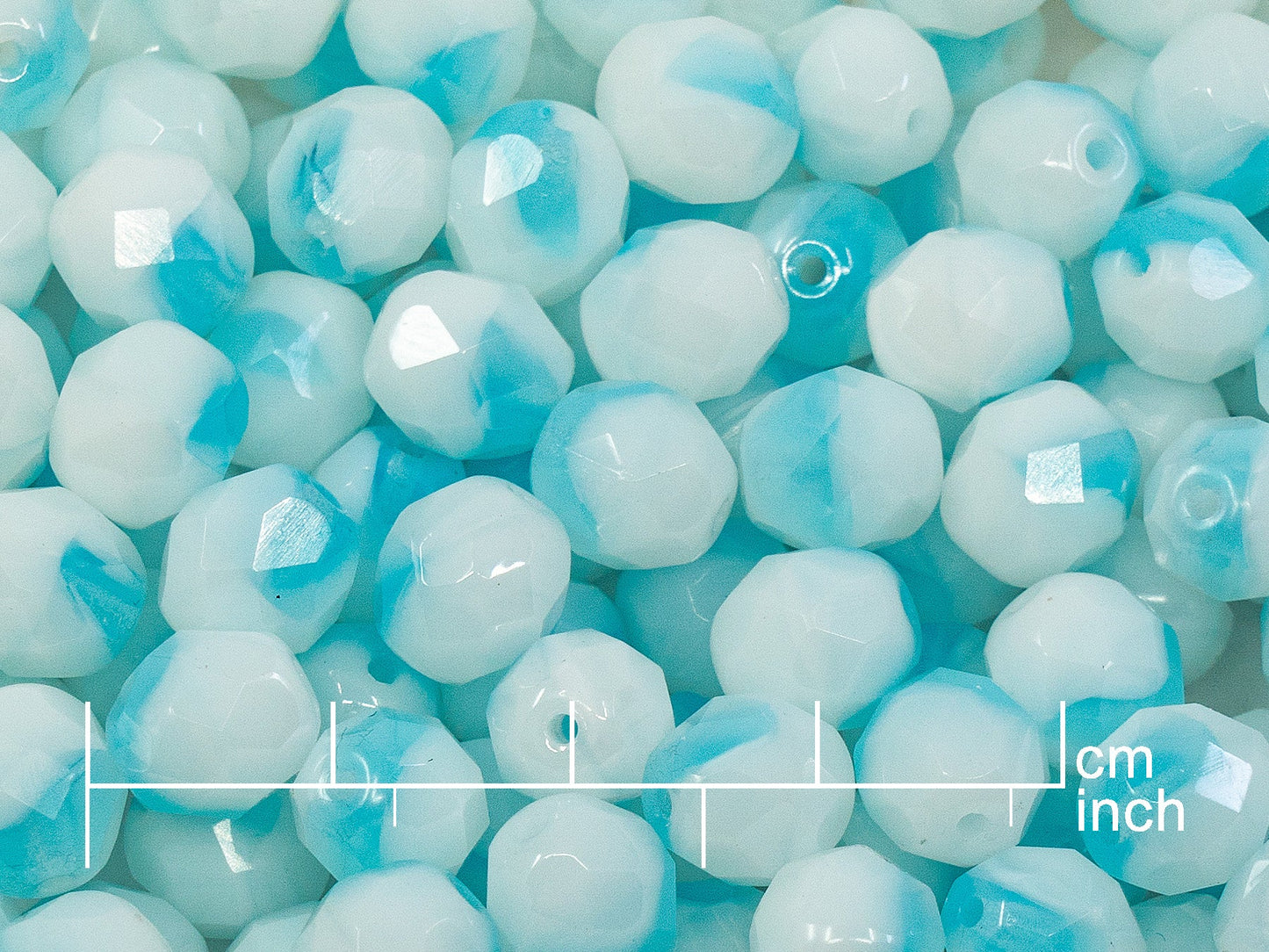 OUTLET 10 grams Faceted Round Fire Polished Beads, 8 x 8 mm, Opal Blue (61002), Glass, Czech Republic