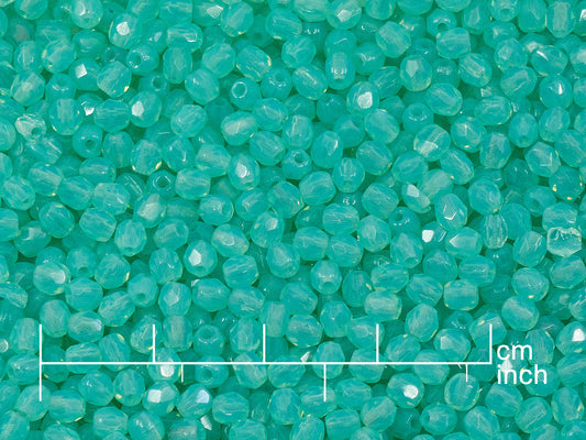 OUTLET 10 grams Faceted Round Fire Polished Beads, 3 x 3 mm, Opal Aqua (61100), Glass, Czech Republic