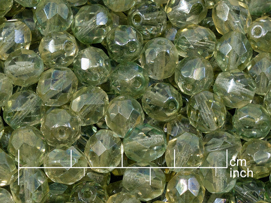 OUTLET 250g Fire Polished Round Faceted Beads, 8 mm, Crystal Combined Luster Yellow Green (151-19001-08x08-00030-91005)