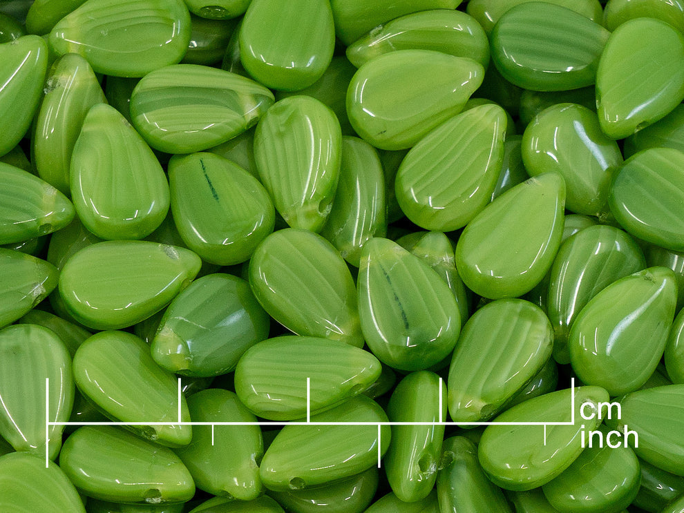 OUTLET 10 grams Pressed Beads Flat Teardrop, Green, Glass, Czech Republic