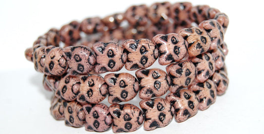 OUTLET 10 grams Cat Head Muzzle Pressed Glass Beads, Opaque Pink Black Lined (74020-46769), Glass, Czech Republic