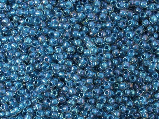 TOHO Round Seed Beads Rocailles, Inside Colour Luster Crystal/Capri Blue Lined (# 188), Glass, Japan