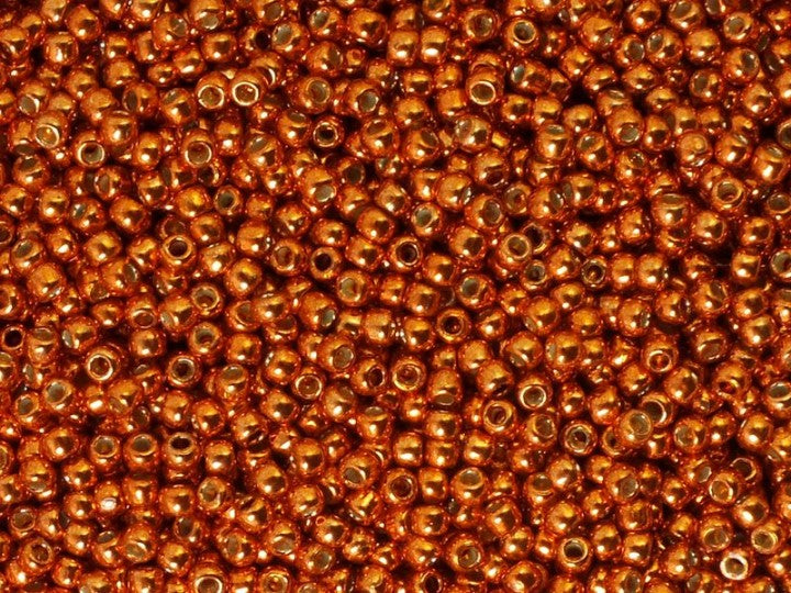 TOHO Round Seed Beads Rocailles, Permanent Finish Galvanized Saffron (# PF562), Glass, Japan