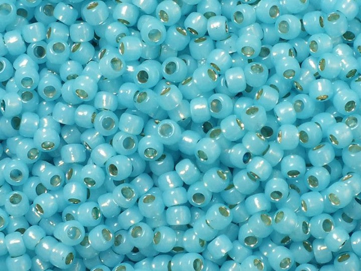 TOHO Round Seed Beads Rocailles, Silver Lined Milky Aqua (# 2117), Glass, Japan