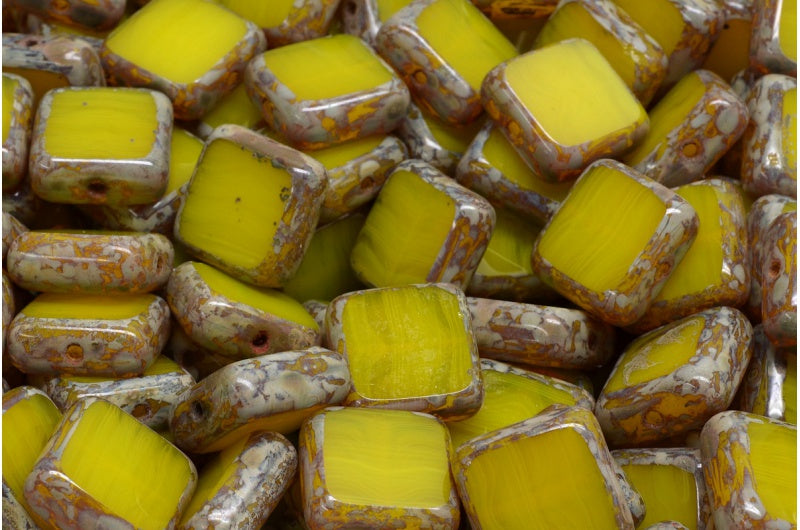 Table Cut Square Beads, Opal Yellow Travertin (81210-86800), Glass, Czech Republic