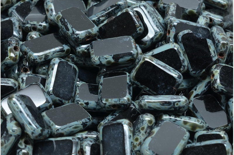 Table Cut Rectangle Beads, Black Travertin (23980-86800), Glass, Czech Republic