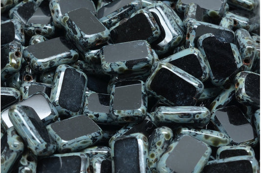 Table Cut Rectangle Beads, Black Travertin (23980-86800), Glass, Czech Republic