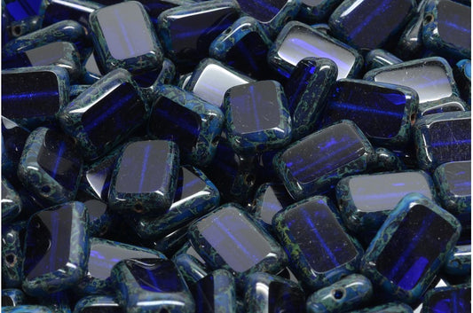 Table Cut Rectangle Beads, Transparent Blue Travertin (30080-86800), Glass, Czech Republic