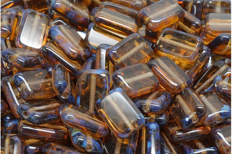 Table Cut Rectangle Beads, Transparent Light Topaz Yellow Travertin (10020-86800), Glass, Czech Republic