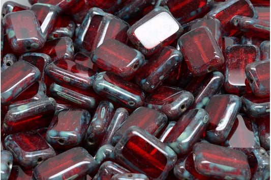 Table Cut Rectangle Beads, Ruby Red Travertin (90080-86800), Glass, Czech Republic