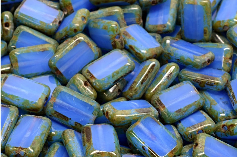 Table Cut Rectangle Beads, Opal Blue Travertin (31010-86800), Glass, Czech Republic