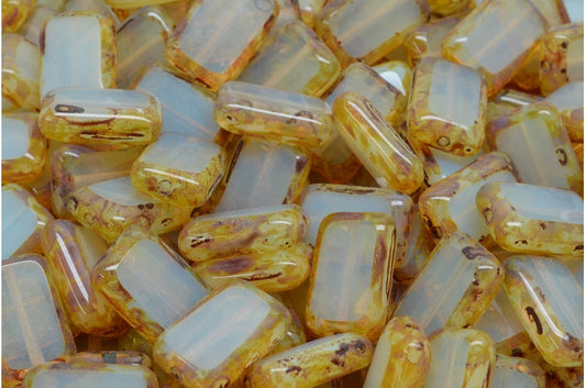 OUTLET 10 grams Table Cut Rectangle Beads, 12 x 8 mm, Opal Yellow Travertin (81000-86800), Glass, Czech Republic