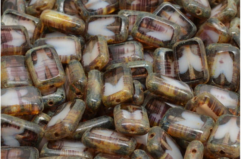 Table Cut Rectangle Beads, Light Blue Mixed White Travertin (25014-86800), Glass, Czech Republic