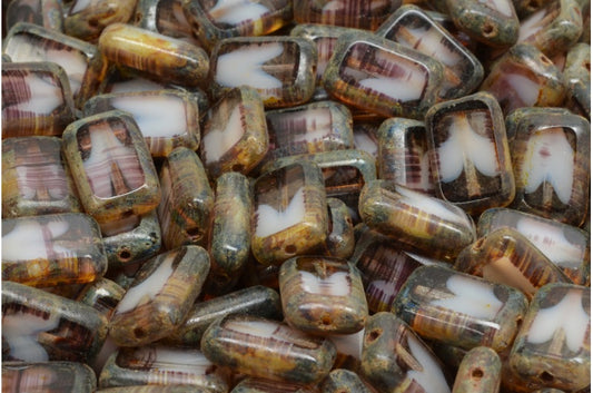 Table Cut Rectangle Beads, Light Blue Mixed White Travertin (25014-86800), Glass, Czech Republic