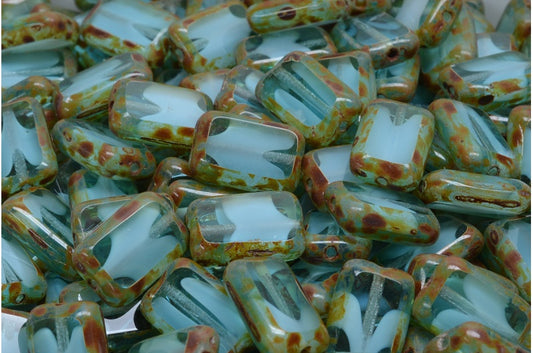 Table Cut Rectangle Beads, Mixed Blue Travertin (06608-86800), Glass, Czech Republic