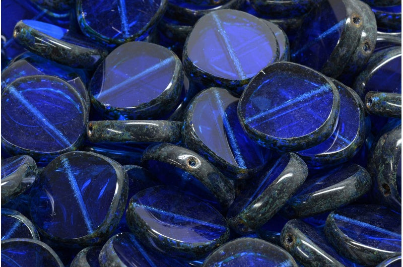 Table Cut 8 Edged Designed Beads, Transparent Blue Travertin (30060-86800), Glass, Czech Republic