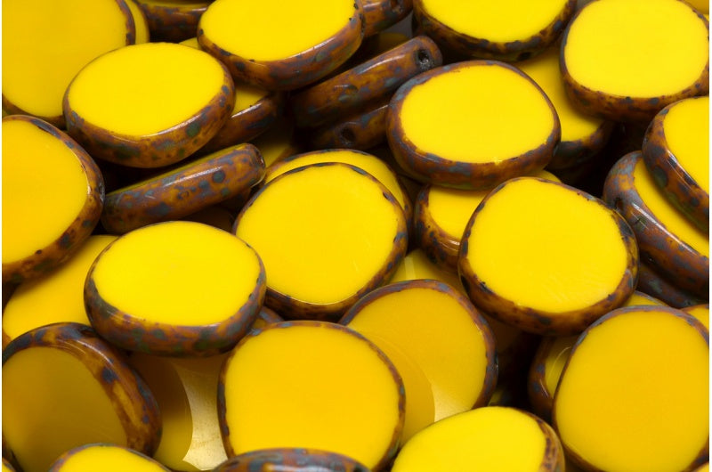 Table Cut 8 Edged Designed Beads, Yellow Travertin (83120-86800), Glass, Czech Republic