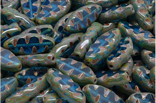 Table Cut Ship Designed Beads, Transparent Aqua Travertin (60080-86800), Glass, Czech Republic