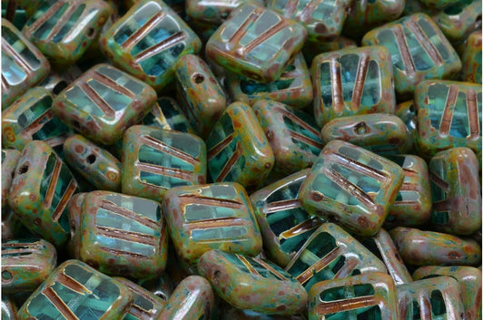 Table Cut Square Designed Beads, Transparent Aqua Travertin (60120-86800), Glass, Czech Republic