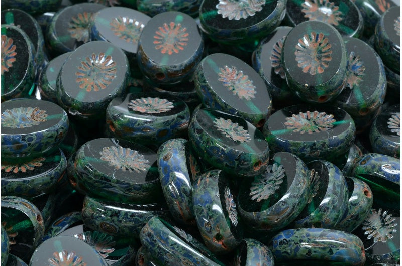 Table Cut Kiwi Beads, Transparent Green Travertin (50110-86800), Glass, Czech Republic