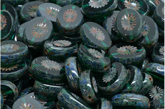 Table Cut Kiwi Beads, Transparent Green Travertin (50110-86800), Glass, Czech Republic