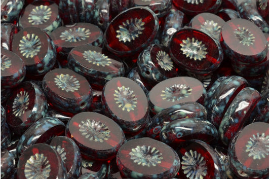 Table Cut Kiwi Beads, Ruby Red Travertin (90080-86800), Glass, Czech Republic
