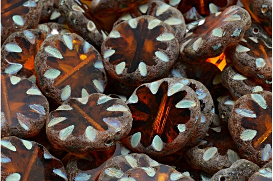 Table Cut Sun Beads, Transparent Orange Matte Travertin (10080-84100-86800), Glass, Czech Republic