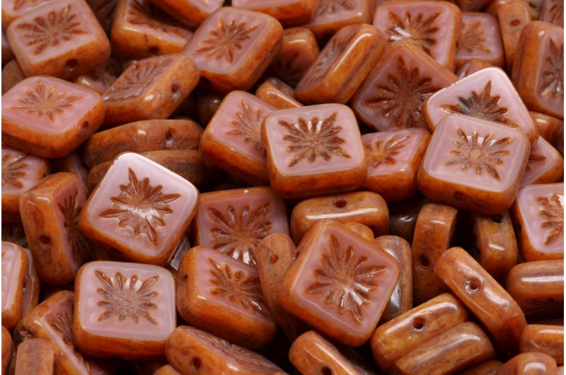 OUTLET 10 grams Table Cut Square Kiwi Beads, 10 x 10 mm, Opaque Pink Travertin (74020-86800), Glass, Czech Republic