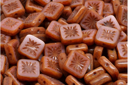 OUTLET 10 grams Table Cut Square Kiwi Beads, 10 x 10 mm, Opaque Pink Travertin (74020-86800), Glass, Czech Republic