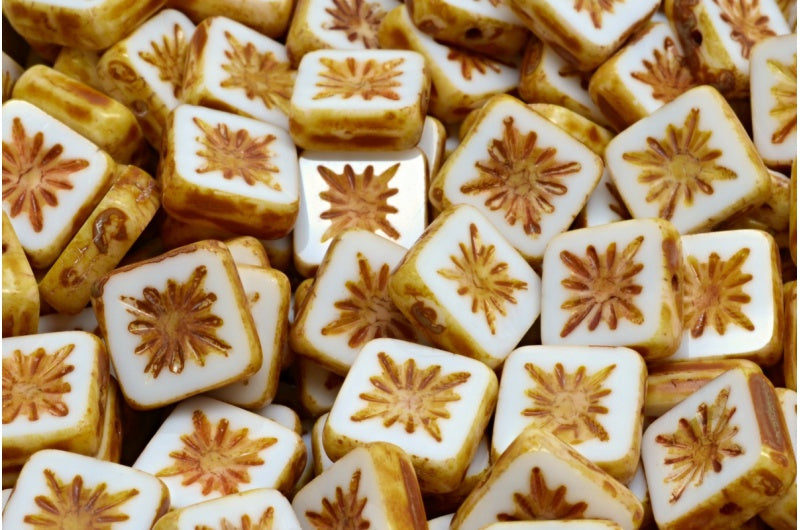 OUTLET 10 grams Table Cut Square Kiwi Beads, 10 x 10 mm, White Travertin (02010-86800), Glass, Czech Republic