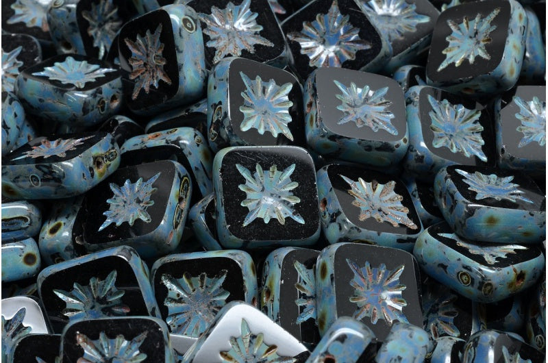 OUTLET 10 grams Table Cut Square Kiwi Beads, 10 x 10 mm, Black Travertin (23980-86800), Glass, Czech Republic