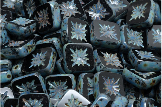 OUTLET 10 grams Table Cut Square Kiwi Beads, 10 x 10 mm, Black Travertin (23980-86800), Glass, Czech Republic