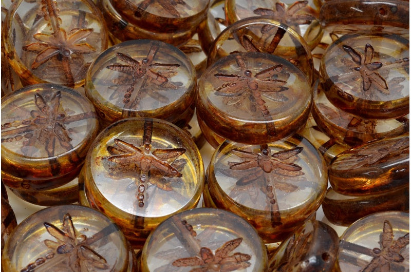 OUTLET 10 grams Table Cut Dragonfly Beads, 17 x 17 mm, Crystal Travertin (00030-86800), Glass, Czech Republic
