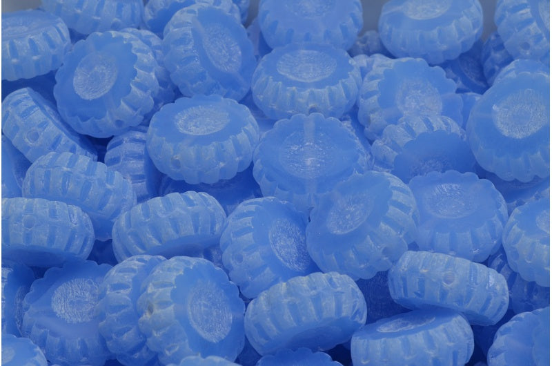 OUTLET 10 grams Table Cut Round Designed Beads, 12 x 12 mm, Opal Blue Matte (31010-84100), Glass, Czech Republic