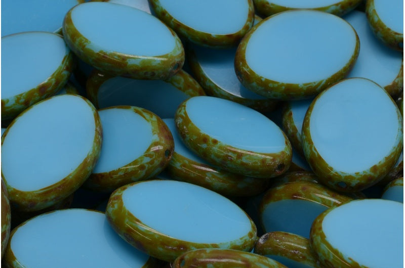 Table Cut Flat Oval Beads, Blue Travertin (63020-86800), Glass, Czech Republic