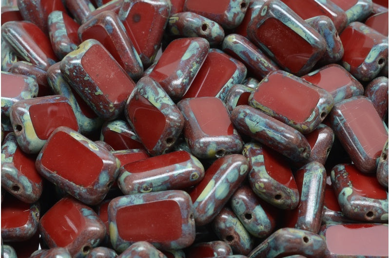 Table Cut Rectangle Beads, Opaque Red Travertin (93220-86800), Glass, Czech Republic