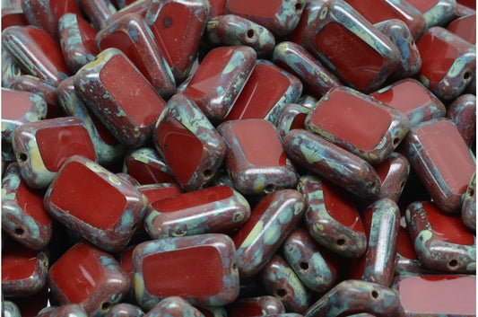 Table Cut Rectangle Beads, Opaque Red Travertin (93220-86800), Glass, Czech Republic
