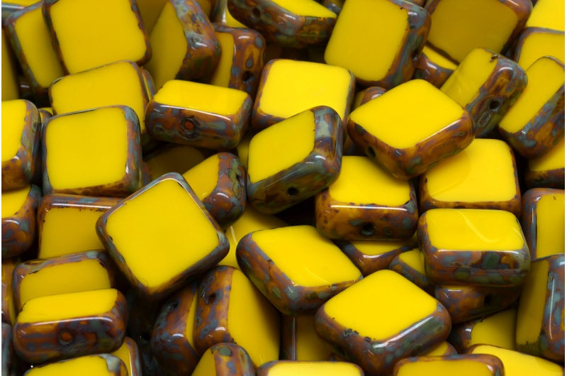 Table Cut Square Beads, Yellow Travertin (83120-86800), Glass, Czech Republic